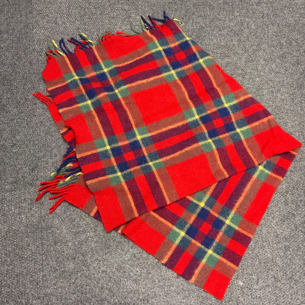 Vintage Troy Robe Red Plaid Wool Blanket Throw Fringed Stadium Wrap 52x25.5